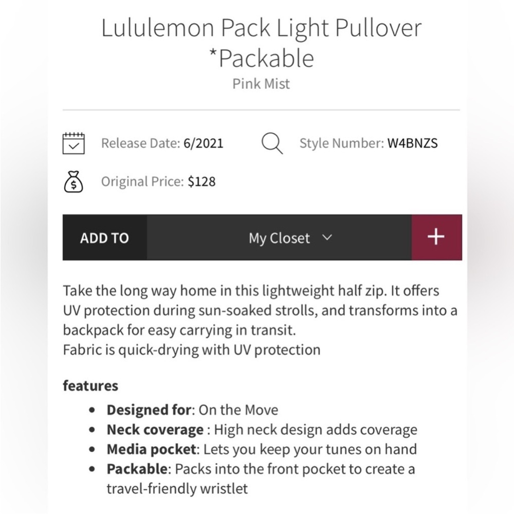 Lululemon Pack Light Pullover *Packable Pink Mist… - image 6